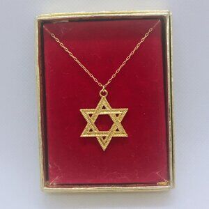 Vintage Gold Tone Star of David Pendant Necklace on 18" Chain NEW in Box